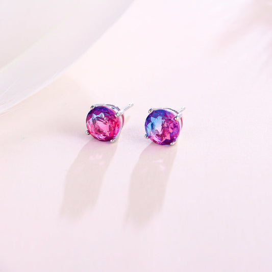 European and American cross-border luxury classic four-prong small stud earrings with round gradient tourmaline stone 8MM fashionable earrings
