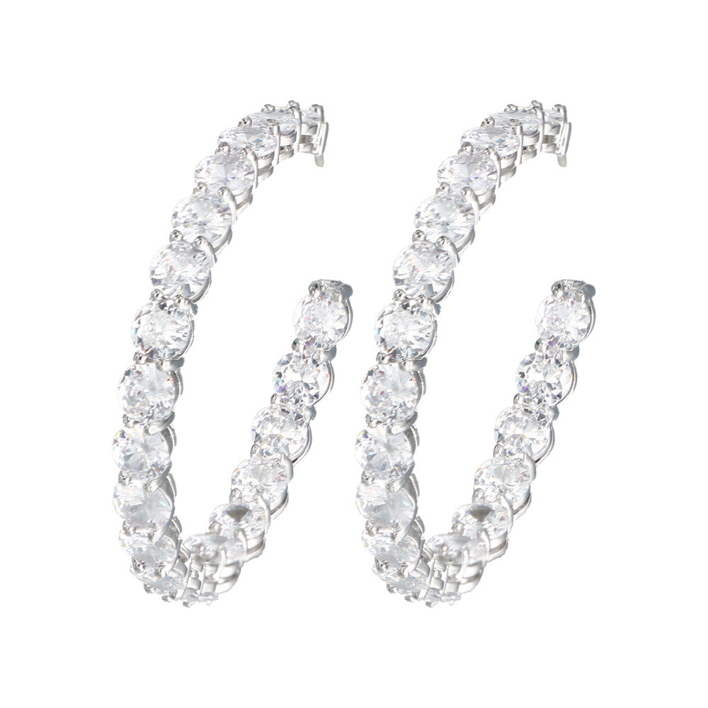 S925 pure silver needle fashion zirconia earrings with large round ear hooks cool style suitable for girls simple and elegant Korean-style earrings