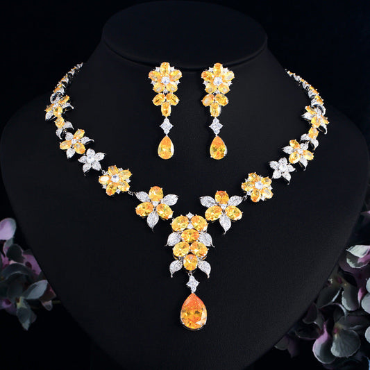 Light luxury zirconia necklace and pendant set - wedding dress bridal wedding ring set