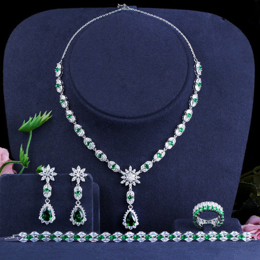 European and American fashion AAA zircon bracelet - perfect accessory for the bride's banquet Set includes necklace earrings ring and bracelet
