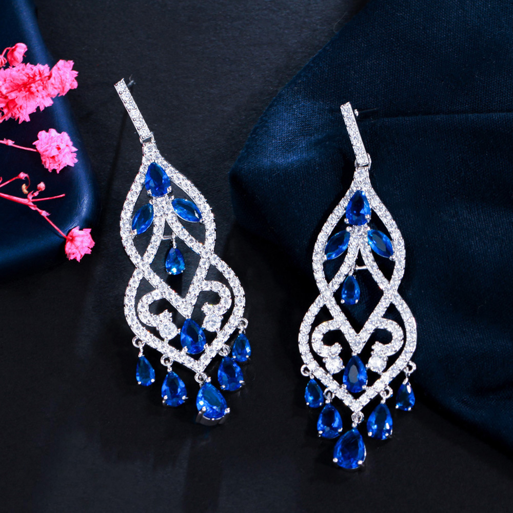 European-style fashionable long fringed earrings with AAA quality zirconia bridal earrings for women ear accessories
