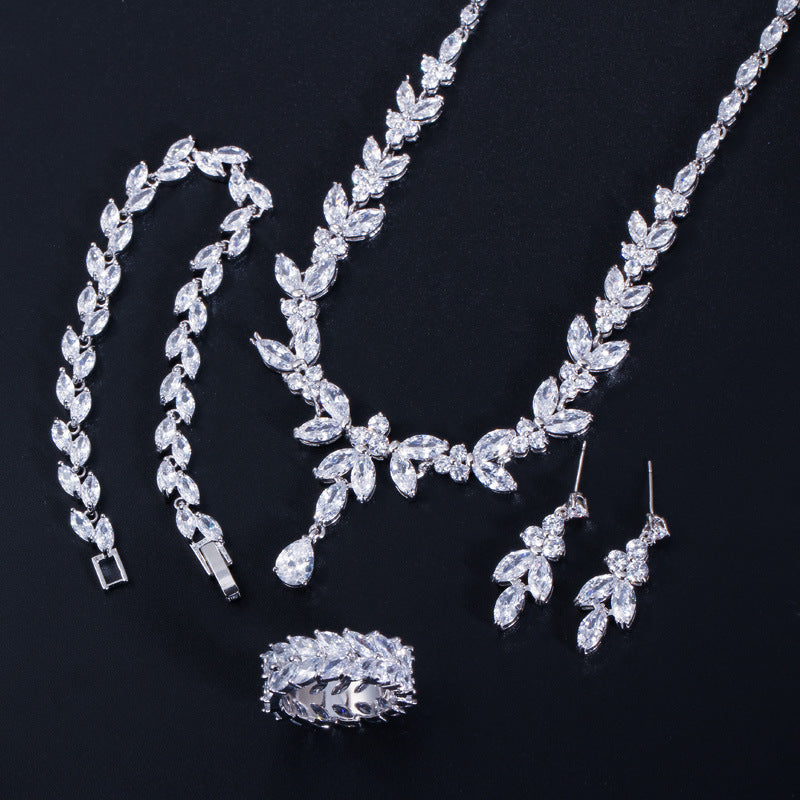 Korean-style elegant wedding dress and accessories set with high-end AAA zirconium stones (four pieces) for brides