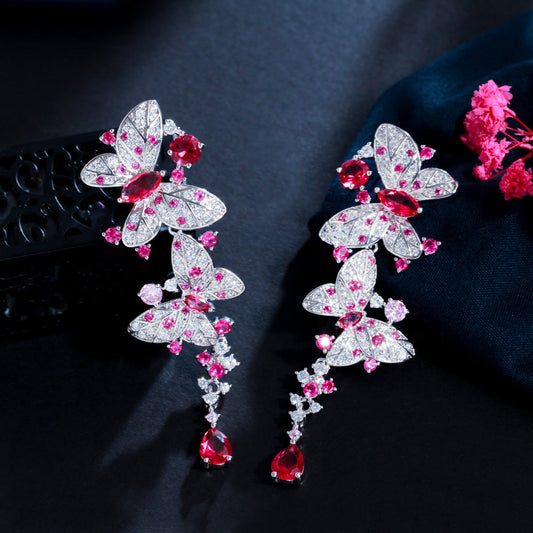 S925 silver needle elegant lady butterfly ear ring with elegant earrings Tiny-set zirconia butterfly zirconia earrings