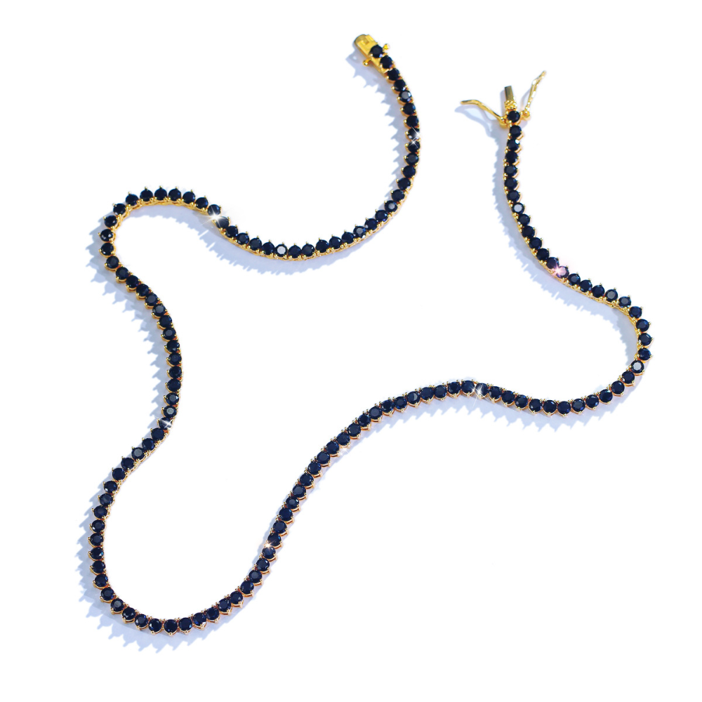 Black tennis chain - TennisChain necklace with copper inlay and zirconia stones - trendy accessory for the collarbone