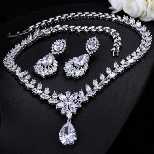 European and American 3A Zircon Set - Ultra-Shimmer Wedding Party Accessories - Earrings and Necklace Set