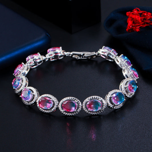 European and American personalized colored synthetic tourmaline bracelet with gradient color crystal glass hand jewelry accessory