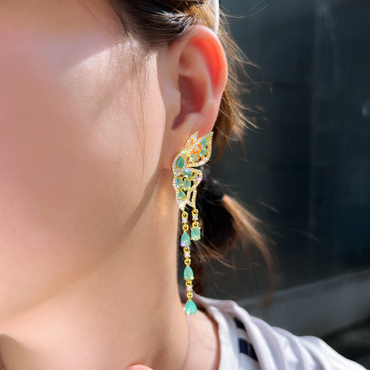 S925 silver fine luxury and elegant butterfly-shaped droplet fringed earrings which enhance the face shape and exude a regal aura Zirconium stone earrings