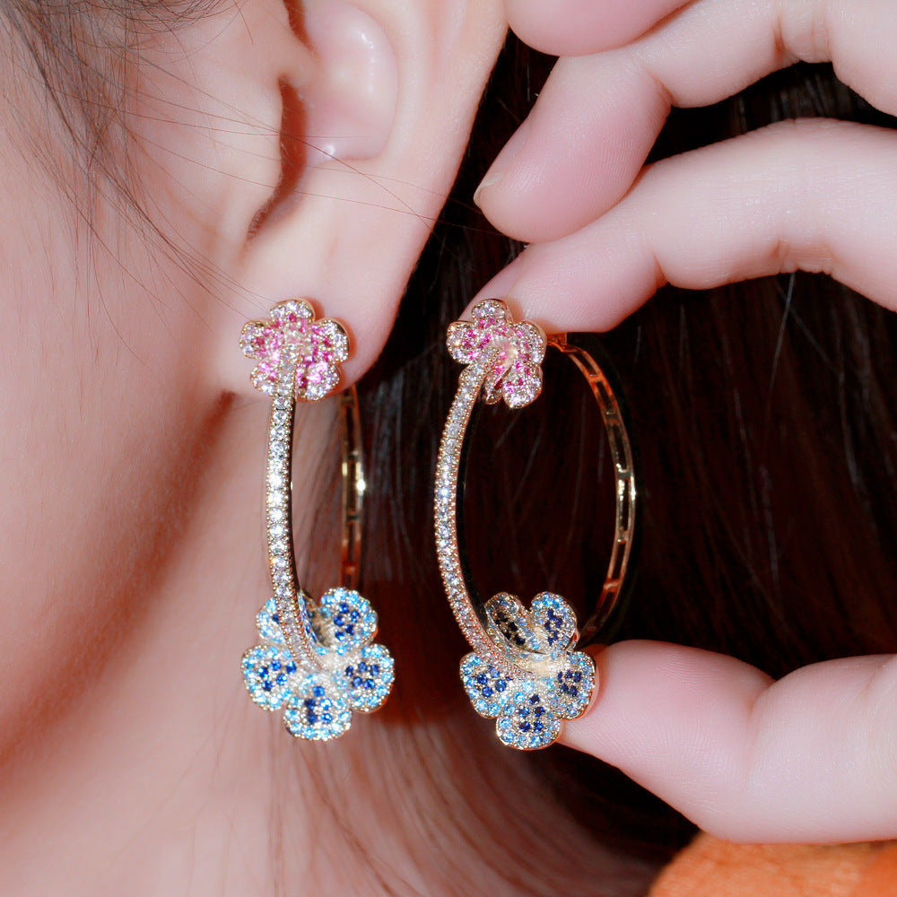 2021 New Model European Heavy Industry Flower Earring Set - Gold-plated with Yellow Brass and Precious Zirconia Inlay - Ear Ring for Women - Located in Dongdaemun South Korea