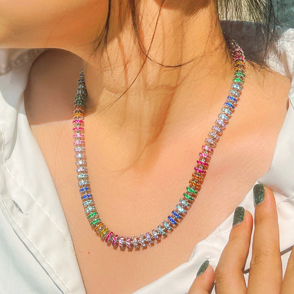 Internet-famous hip-hop style necklace with micro-set colored zirconia stones featuring unique and trendy design full of diamonds