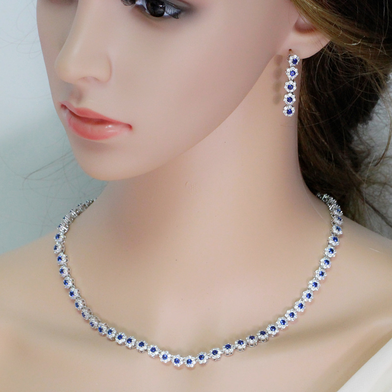 European and American classic fashion zirconian bridal set - exquisite craftsmanship micro-set AAA zirconian necklace and earrings set