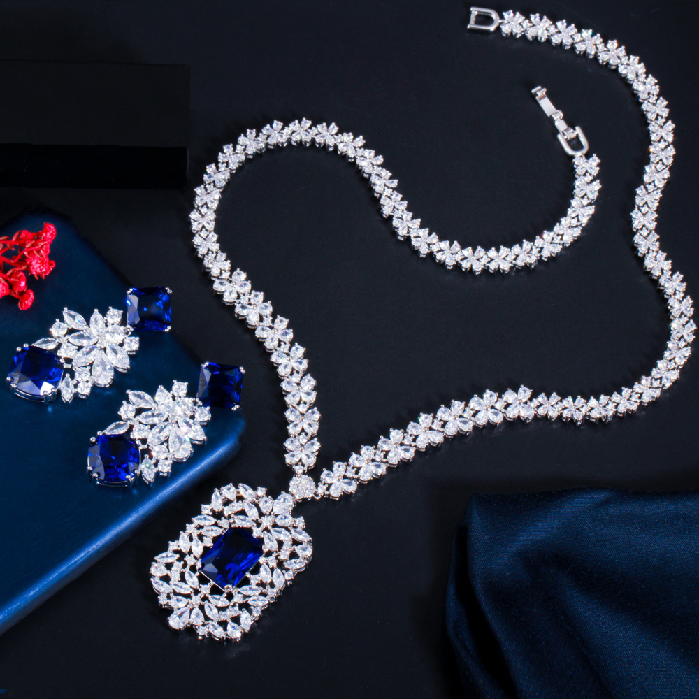 Korean-style bridal zircon necklace earrings and chain set for wedding banquet evening party and party wear set of jewelry
