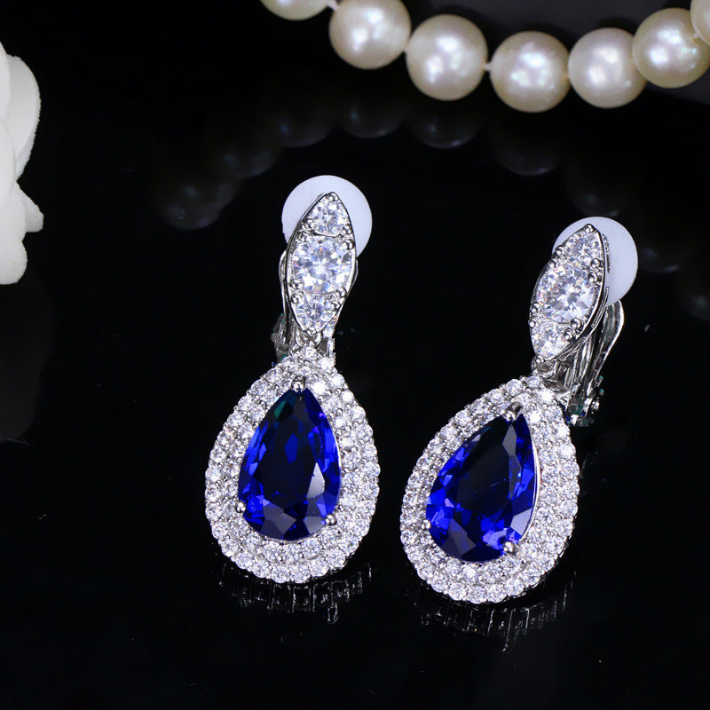 New trendy Korean-style 3A zirconia ear clips - elegant teardrop wedding evening earrings