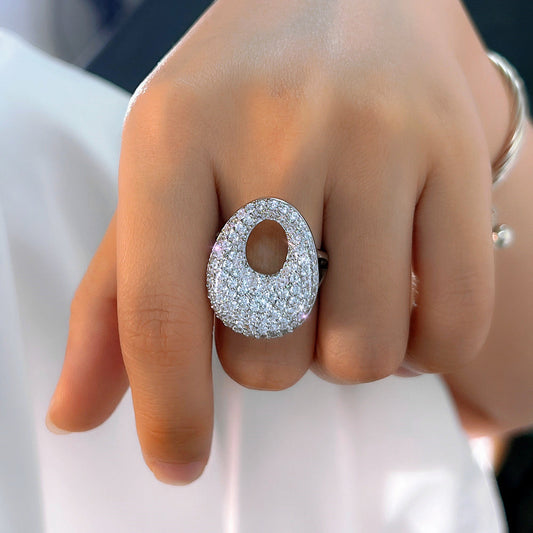 European and American fashion micro-set zirconia open-ended ring luxurious and elegant with open electroplated 18K gold finger ring accessory for hands