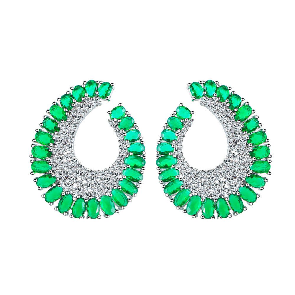 European and American style fashionable luxury s925 silver stud earrings with full diamonds and micro-set zirconia C-shaped ear loops unique ear ornaments