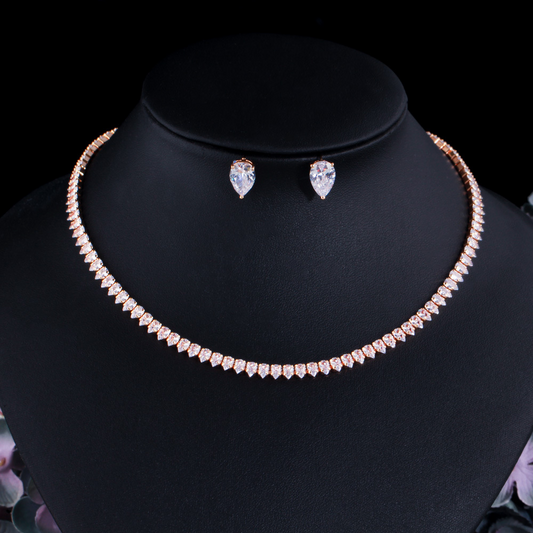 European and American brides' jewelry - zircon lock chain set for two pieces - women's wedding dress formal dress personalized necklace earrings jewelry set chain