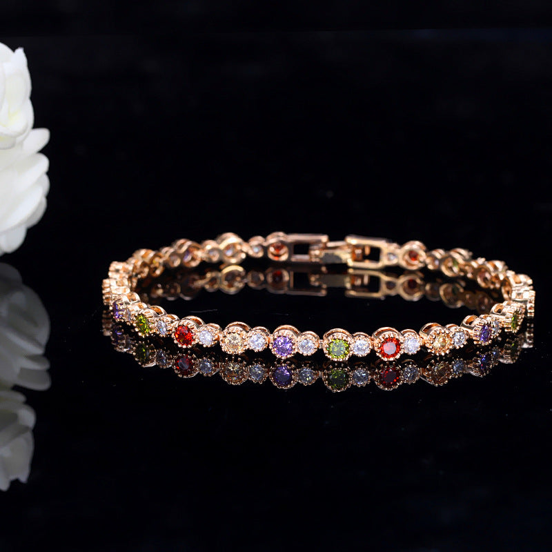 Best-selling European and American trendy luxurious colorful 3A zirconia bracelet Environmentally friendly copper electroplating with genuine gold for long-lasting color retention