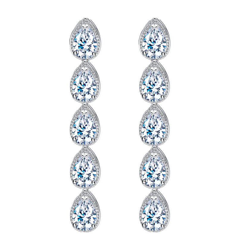 Korean version of European-style minimalist fashion earrings Long AAA zirconium electroplated white K waterdrop earrings