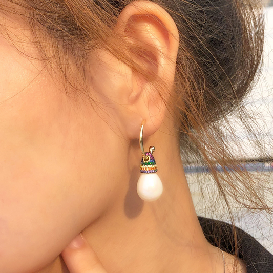 S925 silver jewelry trendy online celebrity rainbow earrings in retro court style with heavy-colored zirconia small skirt-shaped earrings with ear hooks