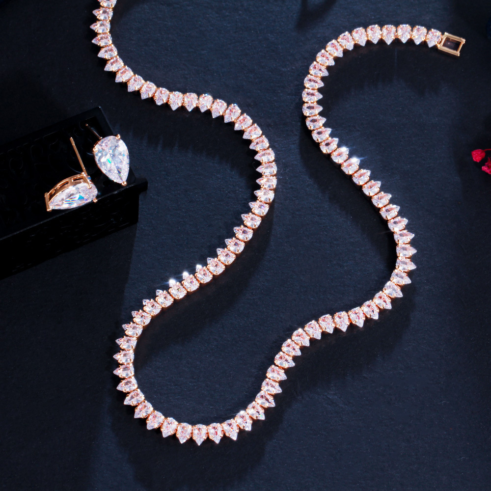 European and American brides' jewelry - zircon lock chain set for two pieces - women's wedding dress formal dress personalized necklace earrings jewelry set chain