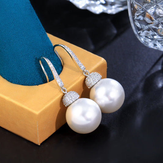 Korean Dongamantown unique pearl earrings with tiny inlaid zirconia sweet earrings personalized ear hooks small accessories