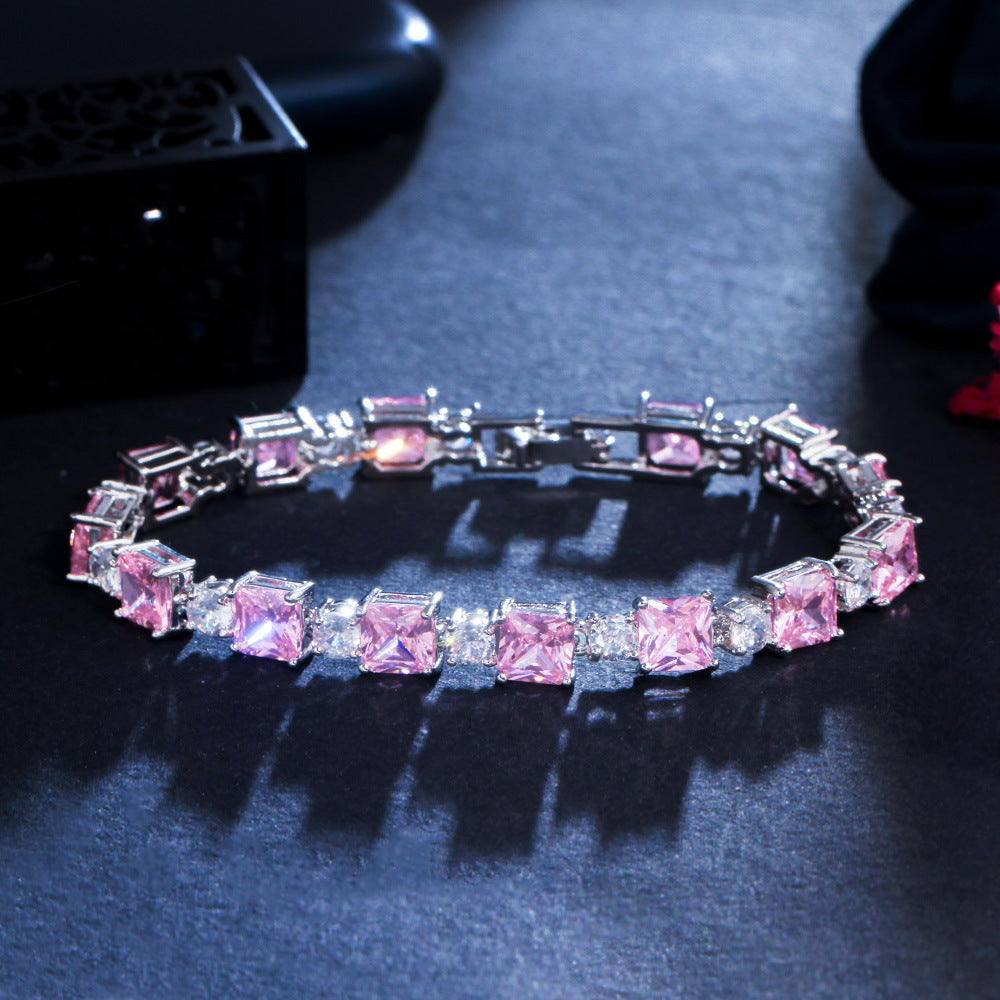 Simple style geometric square zirconia bracelet,yellow copper plated gold jewelry accessory