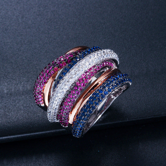 European and American personalized creative ring with micro-set five-row AAA zirconia stonesGuaranteed color stability