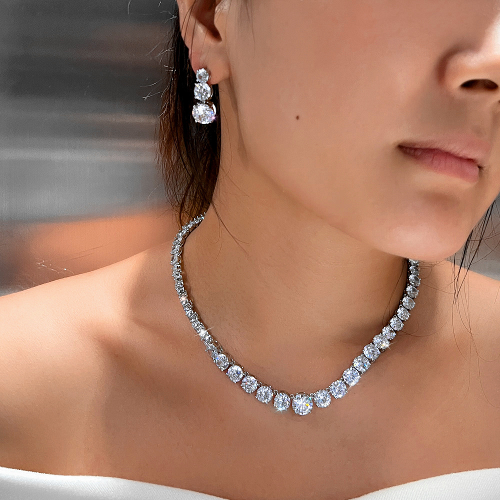 European and American fashion full-diamond zirconia bridal necklace and earrings set wedding dress evening party accessories jewelry