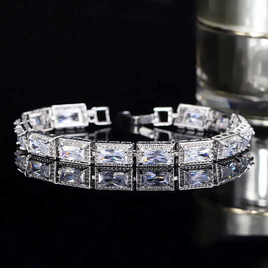 Korean version of fashionable jewelry - electroplated white gold with tiny zirconia inlays bracelet and chain