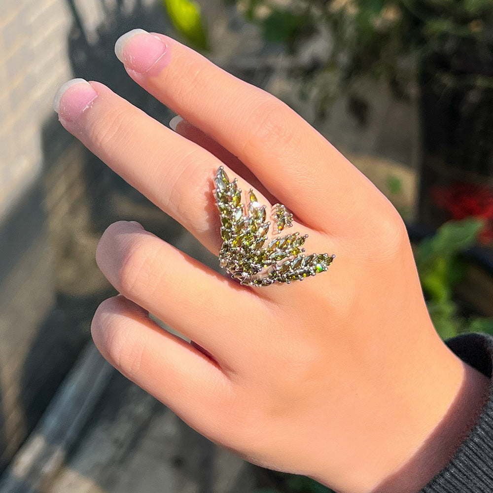 European and American Instagram influencers' minimalist style branch-filled diamond open ring with adjustable zirconia on the index finger