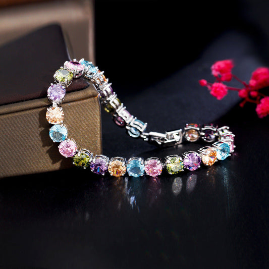 European and American fashion trend crystal ice flower bracelet for ladies as a gift. Rainbow zircon jewelry accessory