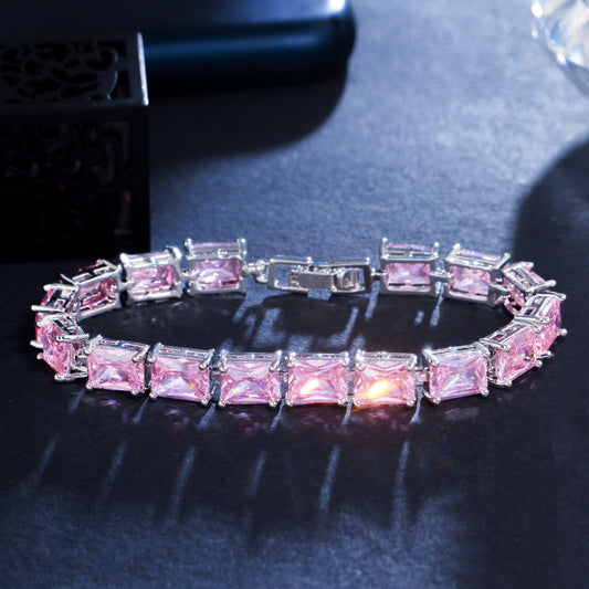European and American rectangular-shaped zirconia bracelets with multiple colors available. Simple and fashionable gemstone jewelry for women as a gift