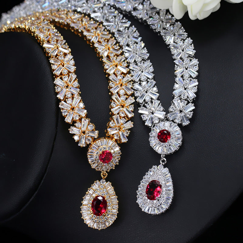 European and American fashion suit set - AAA zirconia necklace and earrings set of two pieces