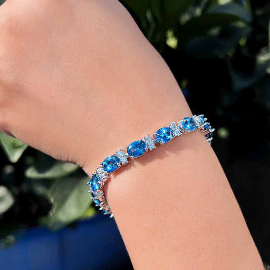 Geometric elliptical gemstone crystal zirconia bracelet - luxurious and exclusive design high-end accessory fashionable jewelry piece
