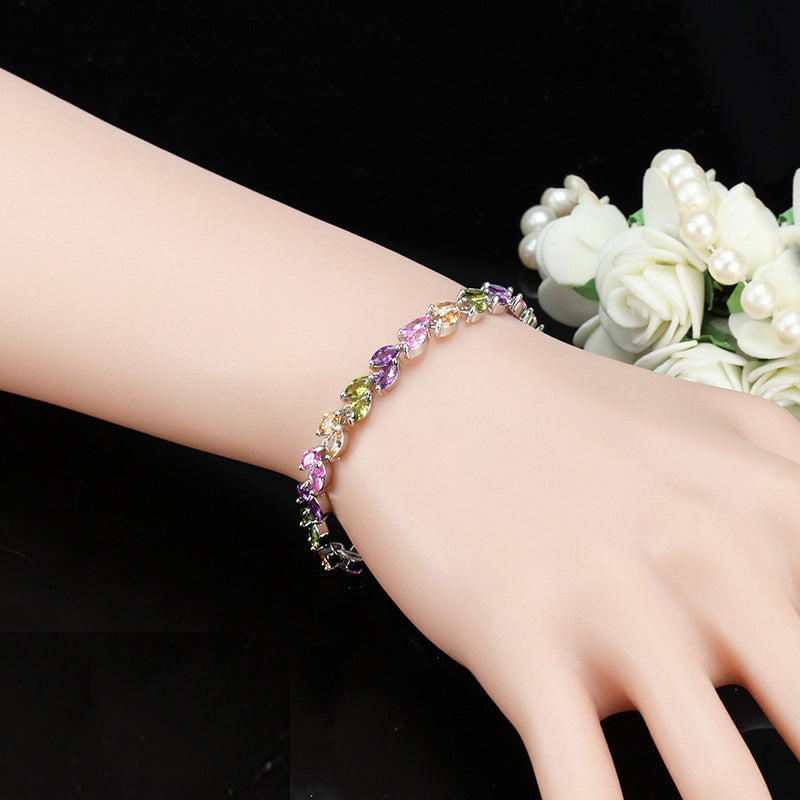 Korean version fashionable jewelry bracelet with small leaves and AAA-quality zircon stones size17.8cm