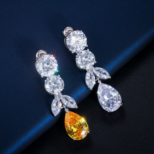 European and American fashion necklace and earring set - Zirconium stone chain for brides wedding gowns cocktail dresses formal evening wear accessories gifts