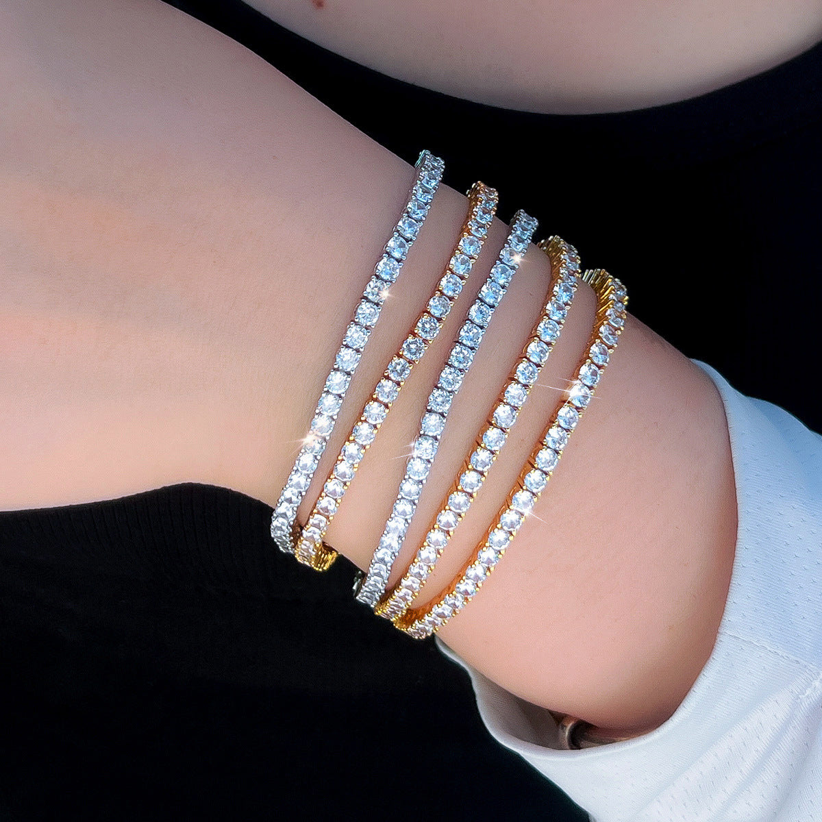 European and American single-row diamond 3mm hip-hop tennis bracelet with full diamonds a unique and rare design featuring ultra-shiny zirconia jewelry