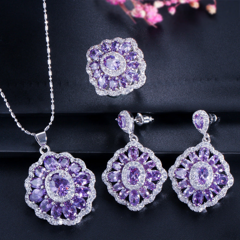 Best-selling high-end three-piece jewelry set - European-style necklace ring and earrings accessory set