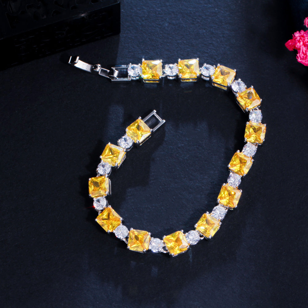 Simple style geometric square zirconia bracelet,yellow copper plated gold jewelry accessory
