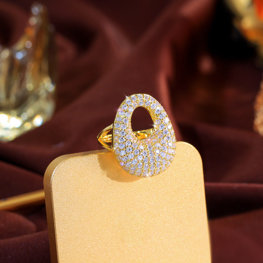 European and American fashion micro-set zirconia open-ended ring luxurious and elegant with open electroplated 18K gold finger ring accessory for hands