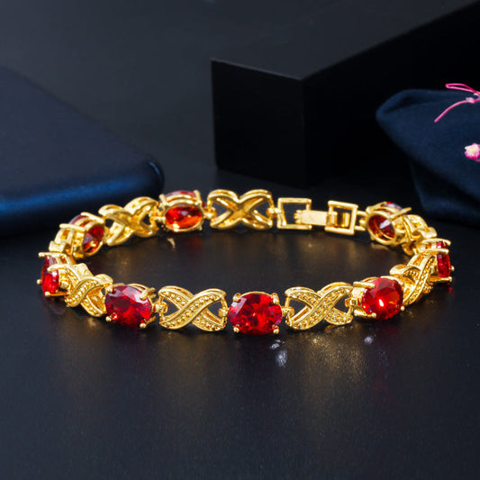 European and American minimalist and fashionable women's hand accessories high-grade AAA zirconia hand chain genuine gold electroplated