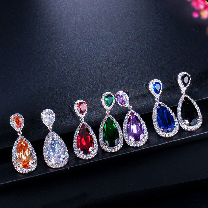 European and American classic drop earrings Tiny-set zirconia long earrings Wedding accessories for formal events