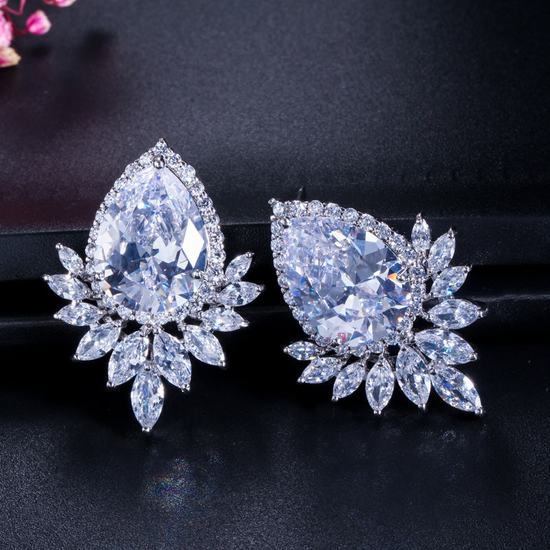 High-end fashionable drop-shaped AAA zircon gemstone earrings
