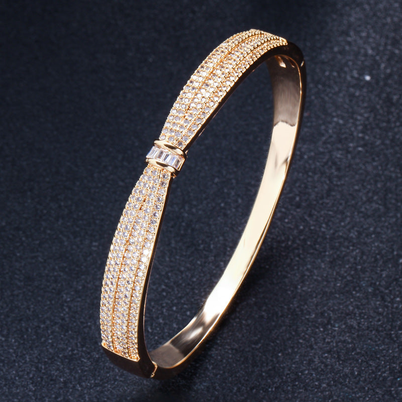 European and American minimalist bow-shaped zirconia bracelet fashionable and unique spring clasp wristband