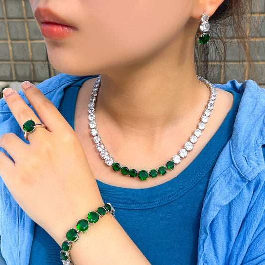 European style minimalist banquet dress accessory set - chain with zirconia necklace earrings bracelet and ring set
