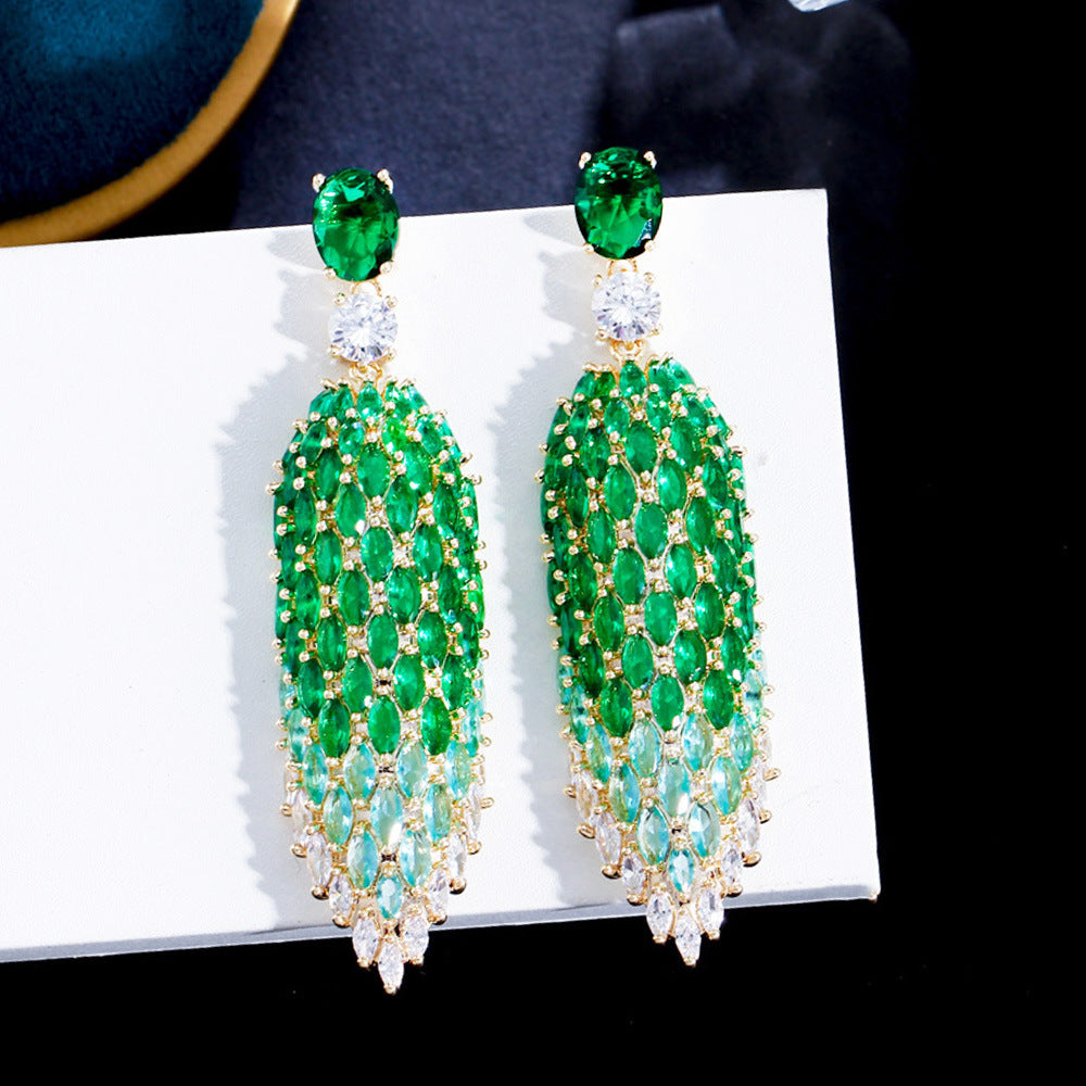 European Heavy Industry High-Class Diamond-shaped Elegant Zircon Earrings S925 Silver Pin Ultra-Shimmering Full-Diamond Earring Set