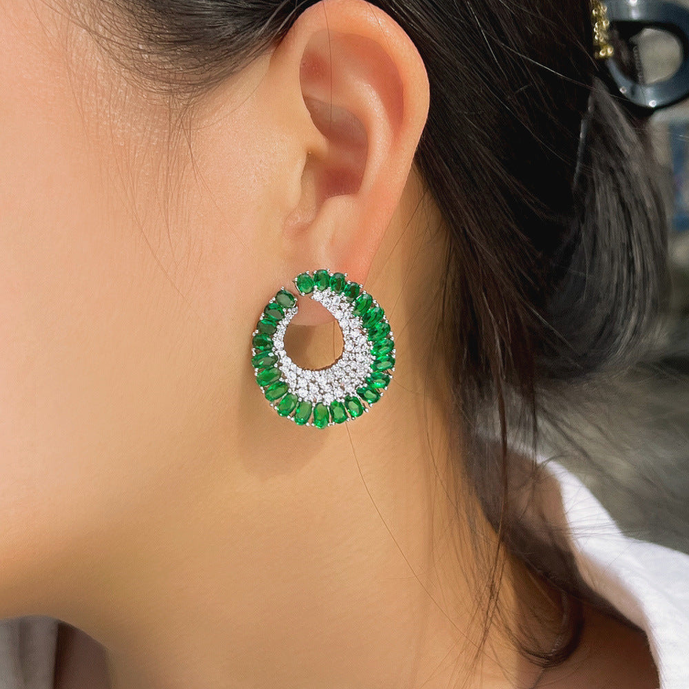 European and American style fashionable luxury s925 silver stud earrings with full diamonds and micro-set zirconia C-shaped ear loops unique ear ornaments