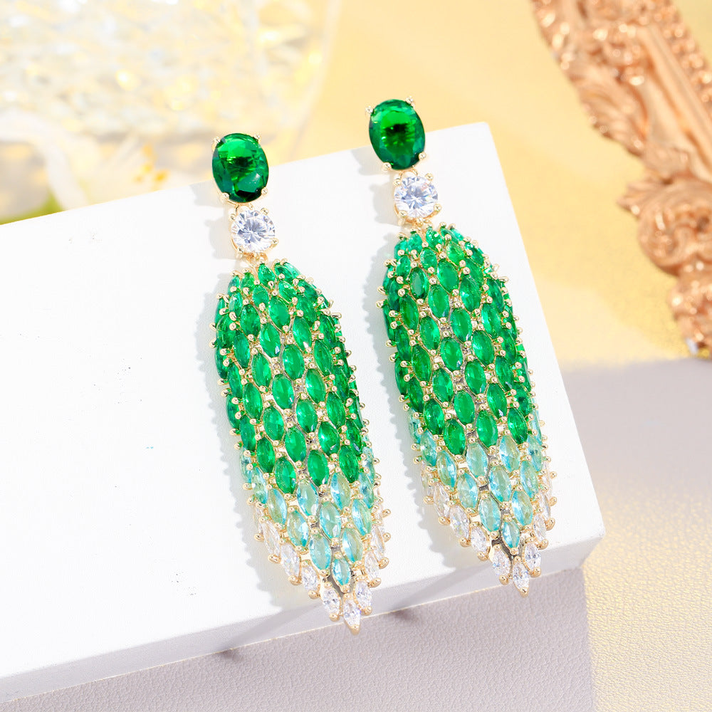 European Heavy Industry High-Class Diamond-shaped Elegant Zircon Earrings S925 Silver Pin Ultra-Shimmering Full-Diamond Earring Set