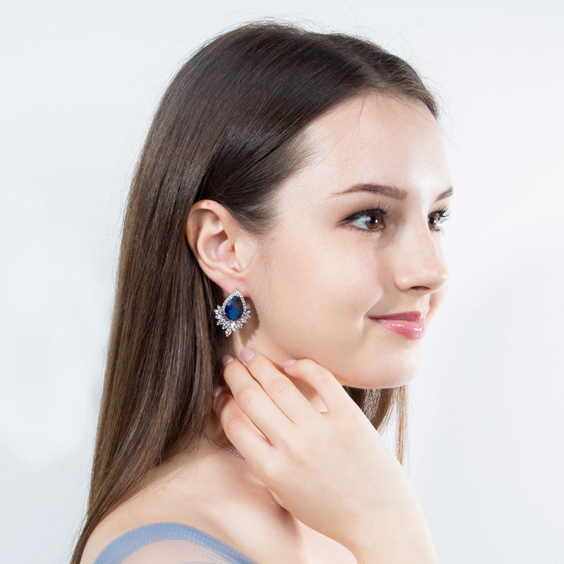 High-end fashionable drop-shaped AAA zircon gemstone earrings