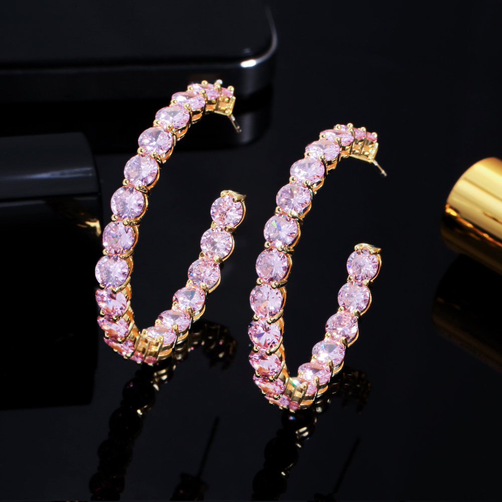 Korean Dongamantown style powder diamond-encrusted ear ring Made of S925 silver electroplated with gold and featuring zirconium stones Ear ring set