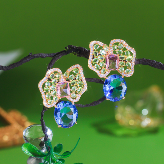 925 silver fine luxury butterfly knot zirconia stud earrings fashionable geometric irregular colored zirconia petal luxury style earrings